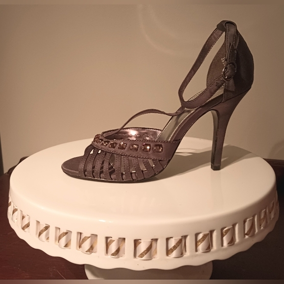Unlisted Gray Satin Open Toe Heels 8 - Picture 2 of 6